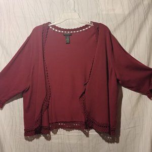 Lane Bryant red cardigan with sparkly lace trim